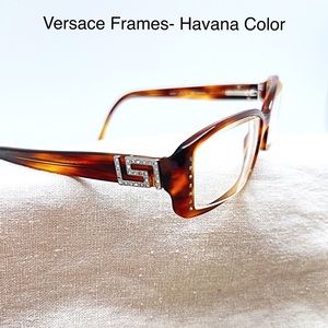 COPY - Versace Eyeglass Frames W/Crystal Logo At Temples, Tortoise, 130mm, Hard…